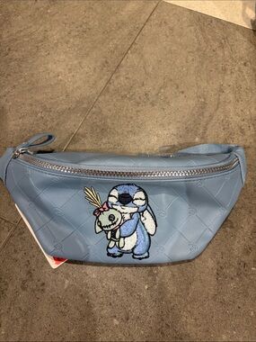 Blue Quilted Crossbody Belt Bag with Stitch Patch NWT